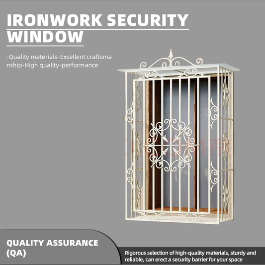 hengze Wrought Iron Security Windows Home Guardrails Custom Sizes Rust-Proof Reinforced Balcony Window Safety Protection(Please consult customer service for pricing)