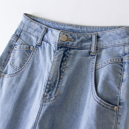xinya Casual Pants Jeans X016J New Versatile Jeans Gradient Perforated Jeans Design Sense Jeans