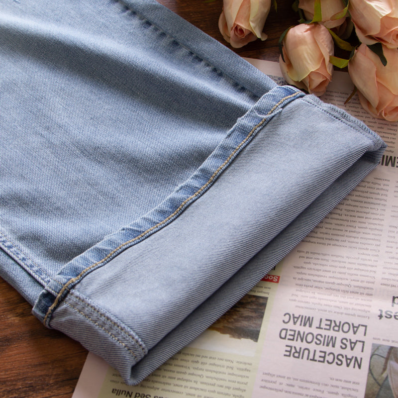 xinya Casual Pants Jeans C1018  Pear shaped body pants, light blue denim design, high waisted jeans