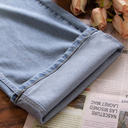 xinya Casual Pants Jeans C1018  Pear shaped body pants, light blue denim design, high waisted jeans