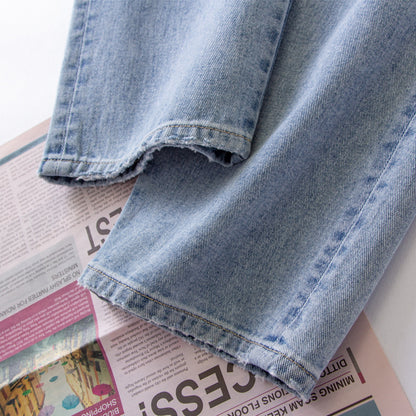 xinya Casual Pants Jeans  X009JJ Straight denim jeans for women with a slim and draped waist, loose fitting high waisted wide leg jeans