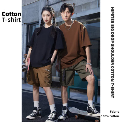 Jier Trendy brand oversized drop shoulder pure cotton T-shirt GL46-78015, a thin summer style crew neck short sleeved top