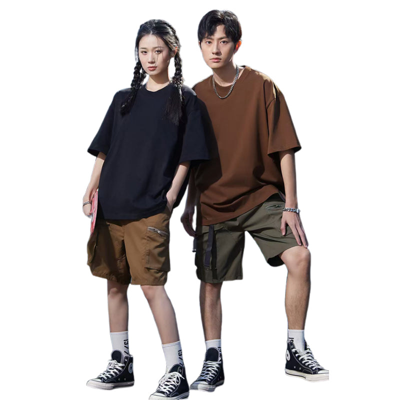 Jier Trendy brand oversized drop shoulder pure cotton T-shirt GL46-78015, a thin summer style crew neck short sleeved top