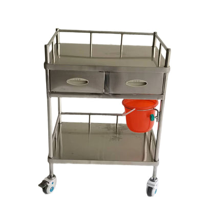 huiteng Stainless Steel Dual-Drawer Treatment Cart, Medical Nursing Cart, Emergency Cart (Medical-Grade) 640*450*880