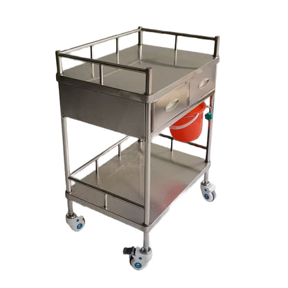 huiteng Stainless Steel Dual-Drawer Treatment Cart, Medical Nursing Cart, Emergency Cart (Medical-Grade) 640*450*880