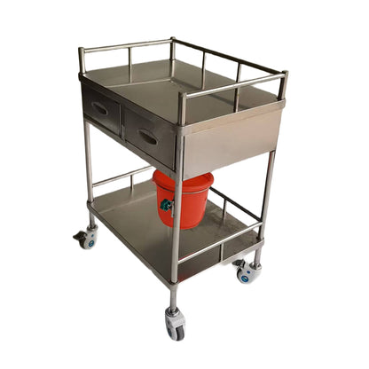 huiteng Stainless Steel Dual-Drawer Treatment Cart, Medical Nursing Cart, Emergency Cart (Medical-Grade) 640*450*880