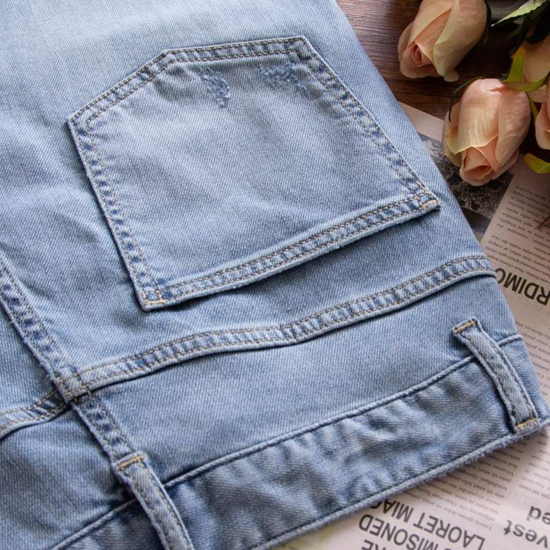 xinya Casual Pants Jeans C1018  Pear shaped body pants, light blue denim design, high waisted jeans