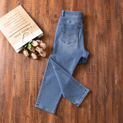 xinya Casual Pants Jeans X014JJ  New Versatile Jeans with Perforated Jeans Design Sense Jeans