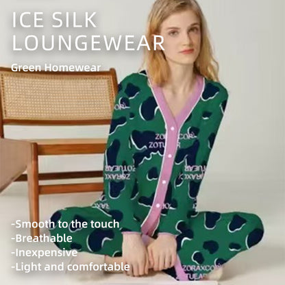 senji Green Ice Snow Silk Pajama Cardigan Homewear(Please consult customer service for pricing)
