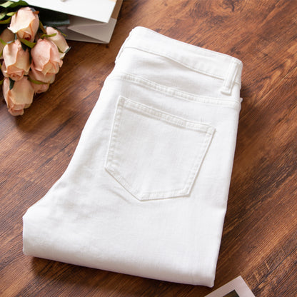 xinya Casual Pants Jeans  C1070JJ White straight denim jeans for women with a slim and draped waist, loose fitting high waisted wide leg jeans