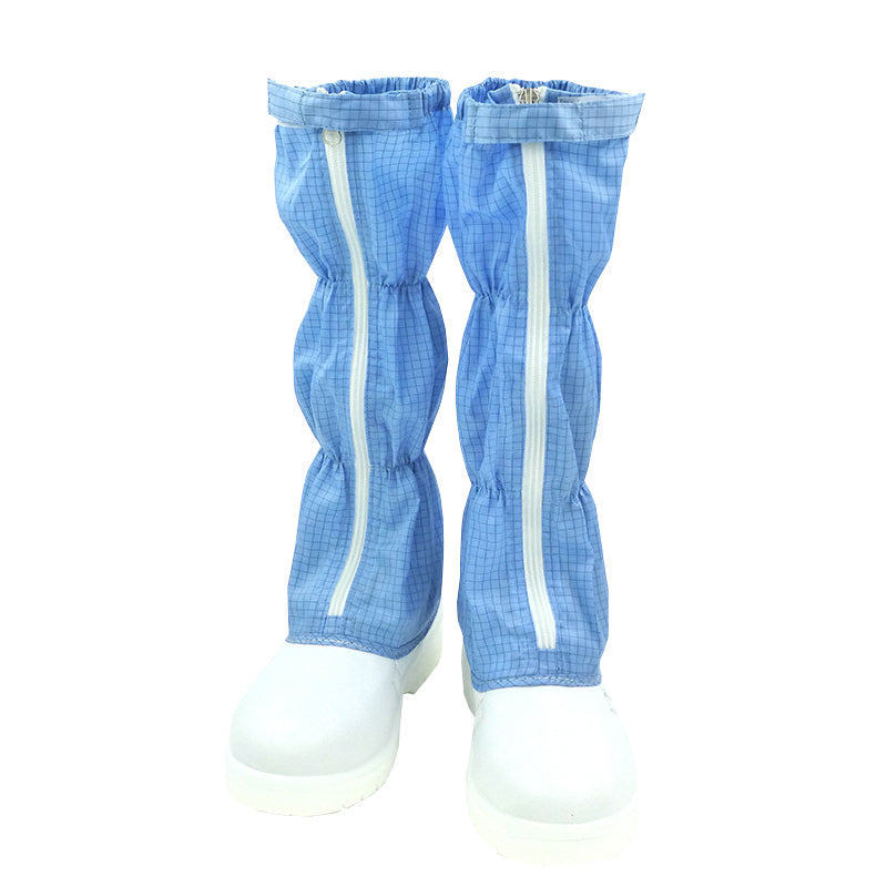 tonghuasheng Anti-static PU safety boots white and blue striped grid 8807 clean steel head anti-smashing dust-free shoes