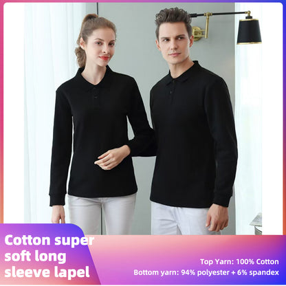 Jier 100% Cotton Ultra-Soft Fleece Long-Sleeve Turn-Down Collar T-Shirt Solid Color, Versatile Style