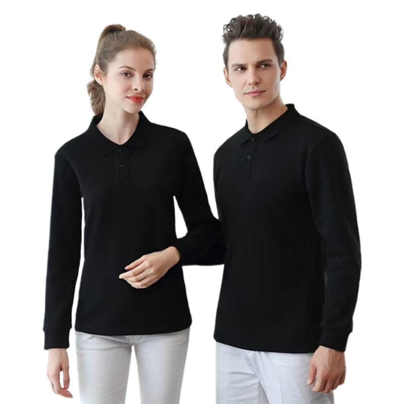 Jier 100% Cotton Ultra-Soft Fleece Long-Sleeve Turn-Down Collar T-Shirt Solid Color, Versatile Style