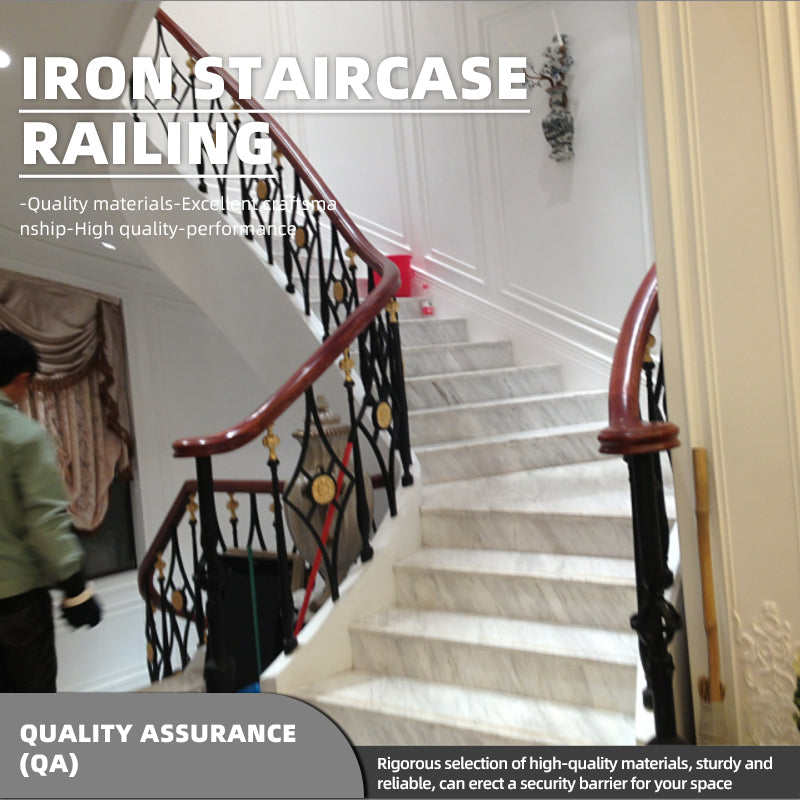 hengze Wrought Iron Stair Railings Indoor  Outdoor Home Guardrails Custom Sizes Rust-Proof  Carved Staircase Handrail Railings(Please consult customer service for pricing)
