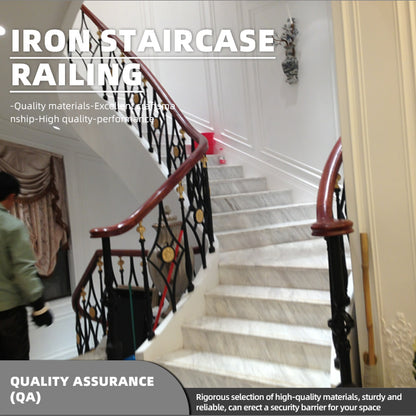 hengze Wrought Iron Stair Railings Indoor  Outdoor Home Guardrails Custom Sizes Rust-Proof  Carved Staircase Handrail Railings(Please consult customer service for pricing)
