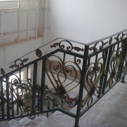hengze Wrought Iron Stair Railings Indoor  Outdoor Home Guardrails Custom Sizes Rust-Proof  Carved Staircase Handrail Railings(Please consult customer service for pricing)