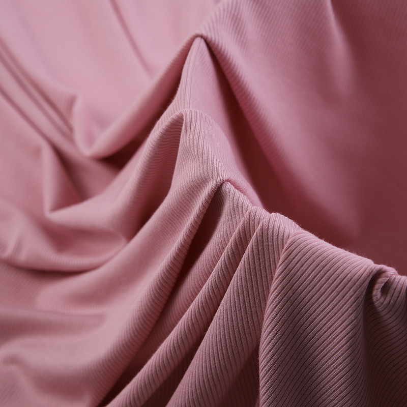 meiyi Rayon spandex 2*2 rib Pure cotton cloth All polyester thread knitted fabric Clothing fabric